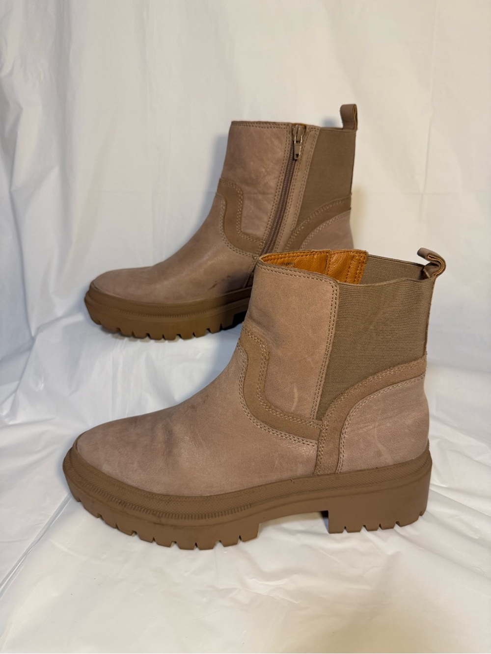Lucky Brand Taupe Leather Lug-Sole Ankle Booties US Size 11M EU Size 43